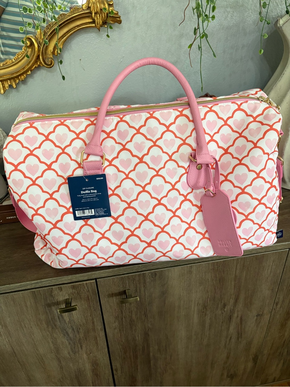 Roller Rabbit Pink & Coral Heart-Print Travel Duffel